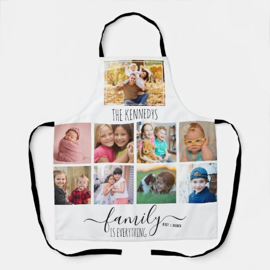 独自の9フォトコラージファミリ引用文名の作成 エプロン (正面)