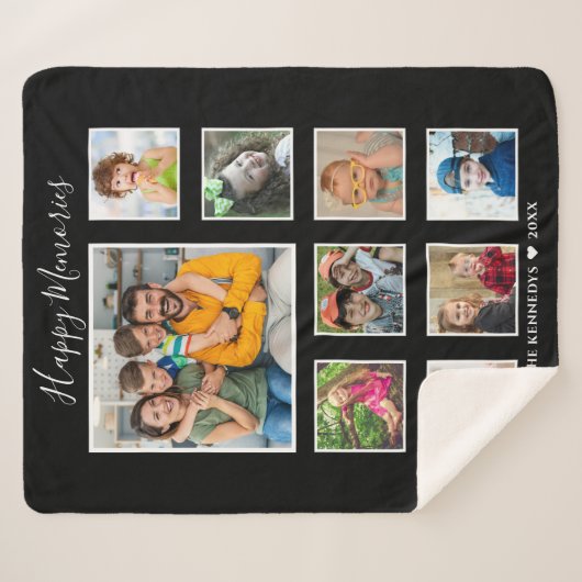 独自の9家族のフォトコラージュ黒を作成 シェルパブランケット (正面(横))
