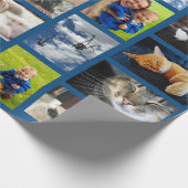 独自の9枚のフォトコラージュを青で作成 ラッピングペーパー (角)