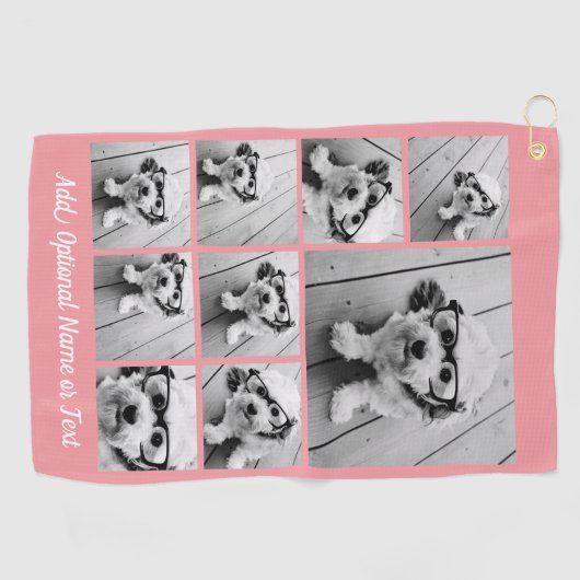 独自の9枚の写真を追加コラージュ – サンゴを編集できる ゴルフタオル (横)