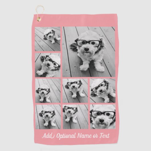 独自の9枚の写真を追加コラージュ – サンゴを編集できる ゴルフタオル (正面)