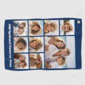 独自の9枚の写真を追加コラージュ – ネイビーを編集できる ゴルフタオル (横)