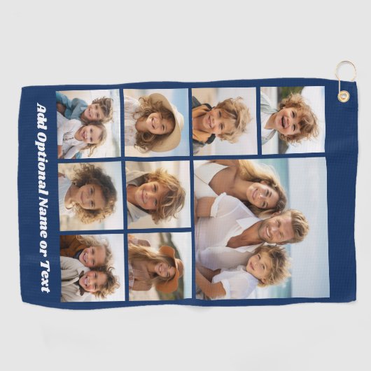 独自の9枚の写真を追加コラージュ – ネイビーを編集できる ゴルフタオル (横)
