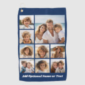 独自の9枚の写真を追加コラージュ – ネイビーを編集できる ゴルフタオル (正面)