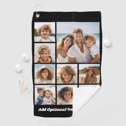 独自の9枚の写真を追加コラージュ – 黒を編集できる ゴルフタオル (インサイチュ)