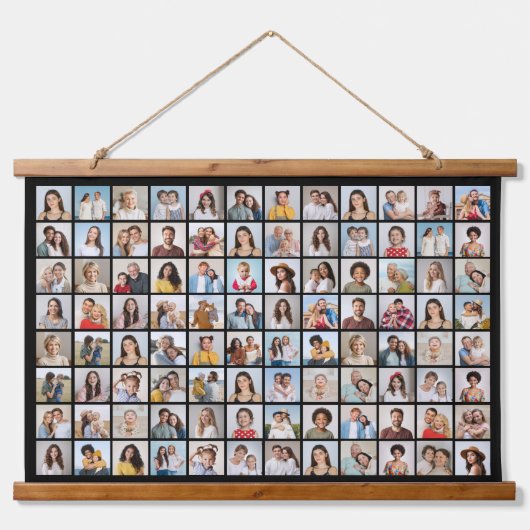 独自の96フォトコラージュの編集可能な色を作成 吊り下げ型タペストリー (正面)