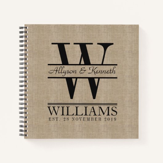 独自のBurlapレトロロゴモノグラムの作成 ノートブック (正面)