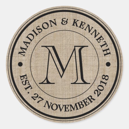独自のBurlapレトロロゴモノグラムを作成 ラウンドシール (正面)