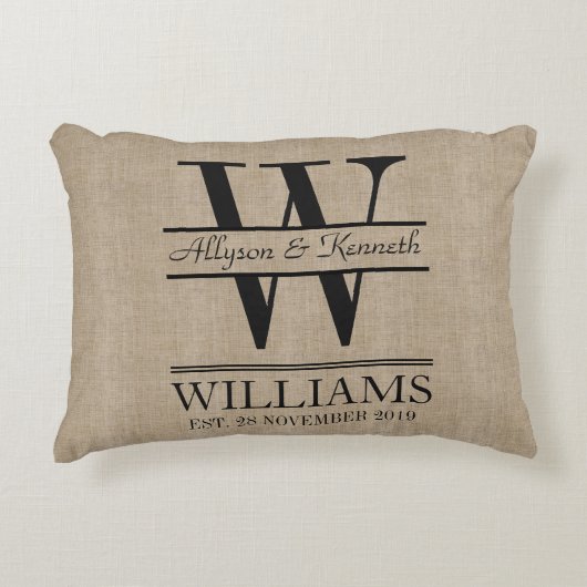 独自のBurlapロゴのアニバーサリーモノグラムの作成 アクセントクッション (正面)