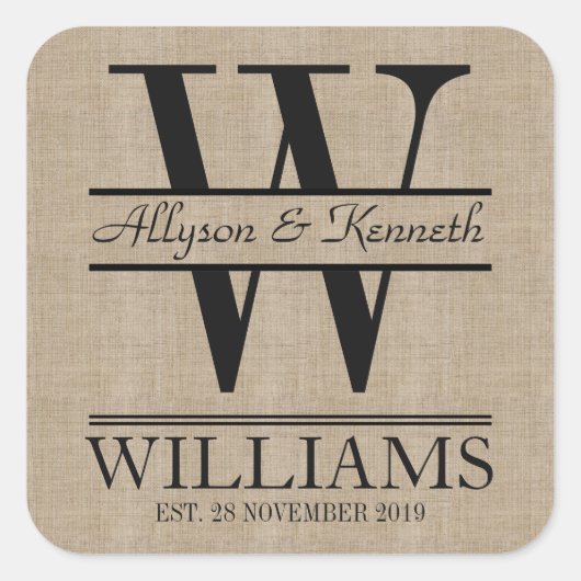 独自のBurlapロゴのアニバーサリーモノグラムの作成 スクエアシール (正面)