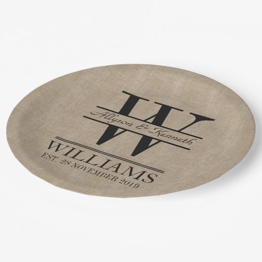 独自のBurlapロゴのアニバーサリーモノグラムの作成 ペーパープレート (アングル)