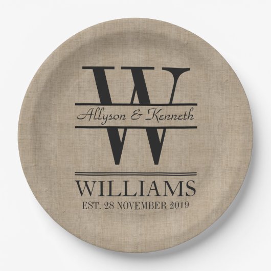 独自のBurlapロゴのアニバーサリーモノグラムの作成 ペーパープレート (正面)