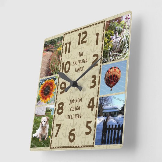 独自のDeco 6フォトコラージュブラウンいかりを作成 スクエア壁時計 (傾斜)