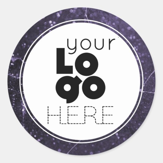 独自のDkパープルグリッターフェイク大理石ロゴの作成 ラウンドシール (正面)