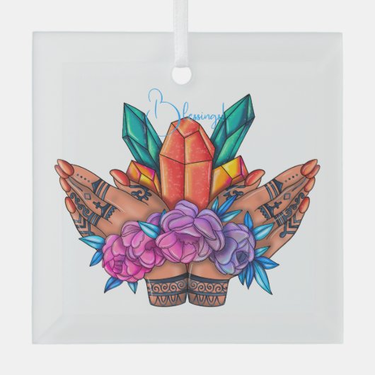 独自のHennaハンズクリスタルとバラを作成 ガラスオーナメント (正面)