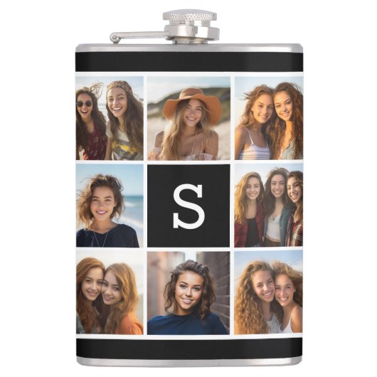 独自のInstagramコラージュのモノグラムをカスタム作成 フラスク (正面)