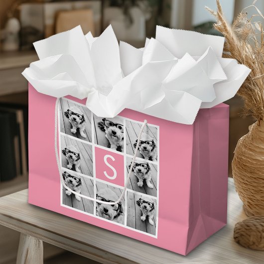 独自のInstagramコラージュのモノグラムをカスタム作成 ラージペーパーバッグ