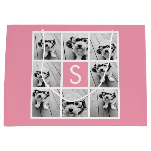 独自のInstagramコラージュのモノグラムをカスタム作成 ラージペーパーバッグ (正面)