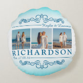 独自のInstagramビーチ結婚式モノグラムの作成 ラウンドクッション (裏面)