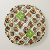 独自のInstagramフォトコラージュの作成ライム ラウンドクッション (正面)