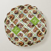 独自のInstagramフォトコラージュの作成ライム ラウンドクッション (裏面)