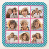 独自のInstagramフォトコラージュ9枚の写真を作成 スクエアペーパーコースター (正面)