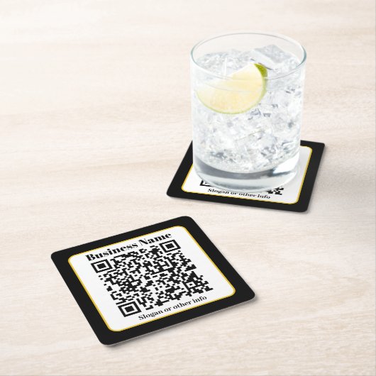 独自のQRコードを作成する |白黒金ゴールド縁ど スクエアペーパーコースター (インサイチュ)