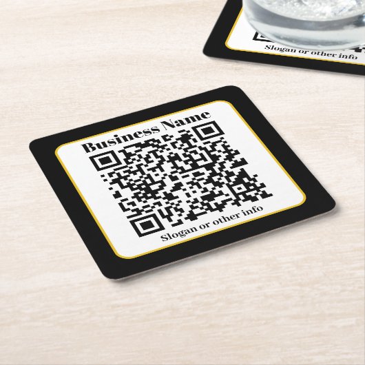 独自のQRコードを作成する |白黒金ゴールド縁ど スクエアペーパーコースター (アングル)