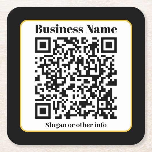 独自のQRコードを作成する |白黒金ゴールド縁ど スクエアペーパーコースター (正面)