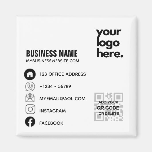 独自のQRコードビジネスロゴソーシャルメディアIDの作成 マグネット (正面)