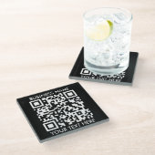 独自のQRコード文字スキャンミニマルシンプル ガラスコースター (アングル)
