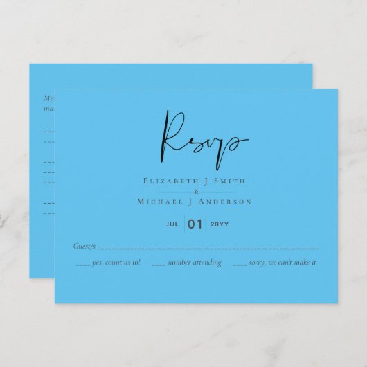 独自のRSVPのアクアカスタムブルーを結婚作成する ポストカード (正面/裏面)