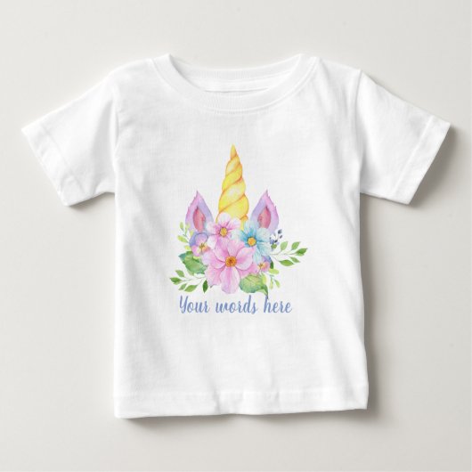 独自のUnicornホーンと花を作成 ベビーTシャツ (正面)