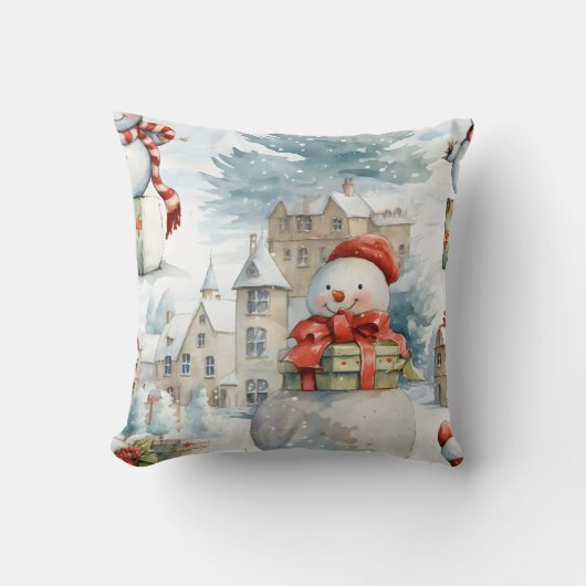独自のWintery雪だるまの作成 クッション (正面)
