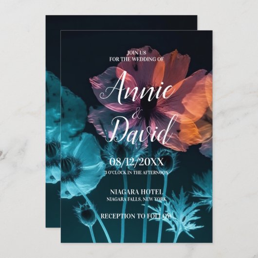 独自のX線カラフル花を作成結婚する 招待状 (正面/裏面)