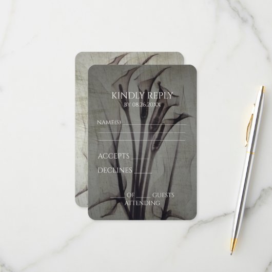 独自のX線ヴィンテージウェディングカラユリを作成 出欠カード (正面/裏面インサイチュ)