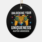 独自性を解き放つ自閉症ゲーマー セラミックオーナメント (左)