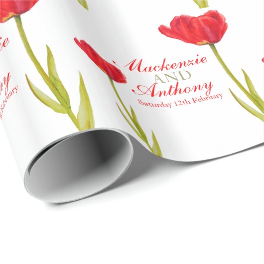 独身ので赤いチューリップの芸術のカスタムな覆いの結婚 ラッピングペーパー (ロールコーナー)