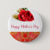 独身ので赤いバラとの幸せな母の日 缶バッジ (正面)