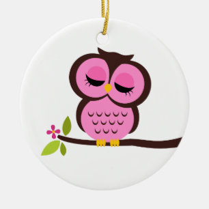 独身のなピンクのフクロウ セラミックオーナメント