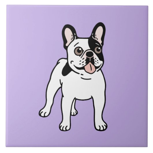 独身のなフード付きの雑色のFrenchie幸せ、おもしろい タイル (正面)