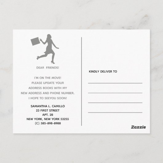 独身のな女性の移動発表の都市生活 ポストカード (裏面)