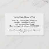独身のな白人のアラムユリの葬儀屋 名刺 (裏面)