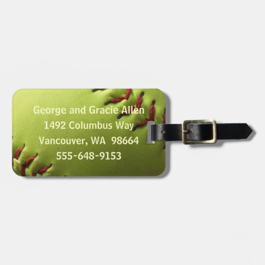 独身のな黄色いソフトボール ラゲッジタグ (正面横)