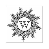 独身のイニシャルモノグラム葉状リース枠 セルフインキングスタンプ (デザイン)