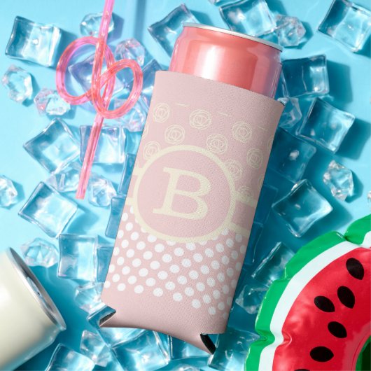 独身のカスタムモノグラム水玉模様バラ スリム缶クーラー (インサイチュ 夏)