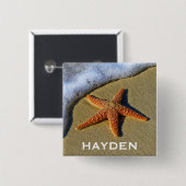 独身のヒトデビーチパーソナライズされた 缶バッジ (正面&裏面)