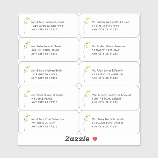 独身のワイルドフラワー名の結婚ゲストアドレススティック シール (シート)