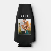 独身の写真テンプレートブラックビール ボトルクーラー (正面)