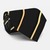 独身の金ゴールド対角ストライプオン黒 ネクタイ (ロール)